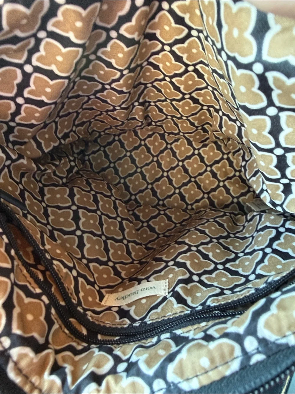 Vera Bradley Quilted Black Shoulder Bag with Floral Interior
